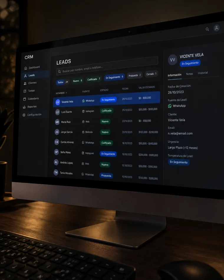 El CRM con el prospecto nuevo marcado en seguimiento