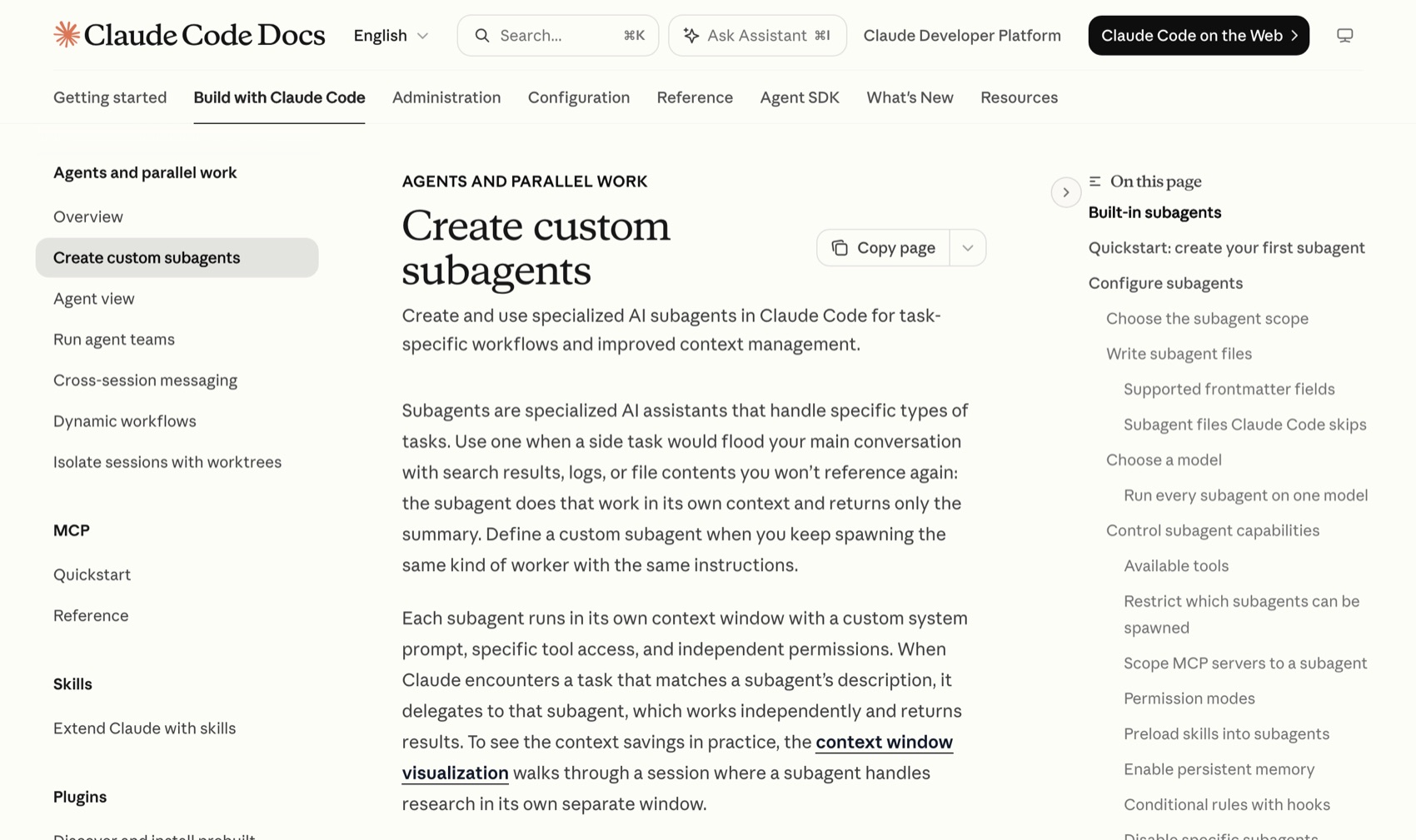 Página oficial de Claude Code, Create custom subagents