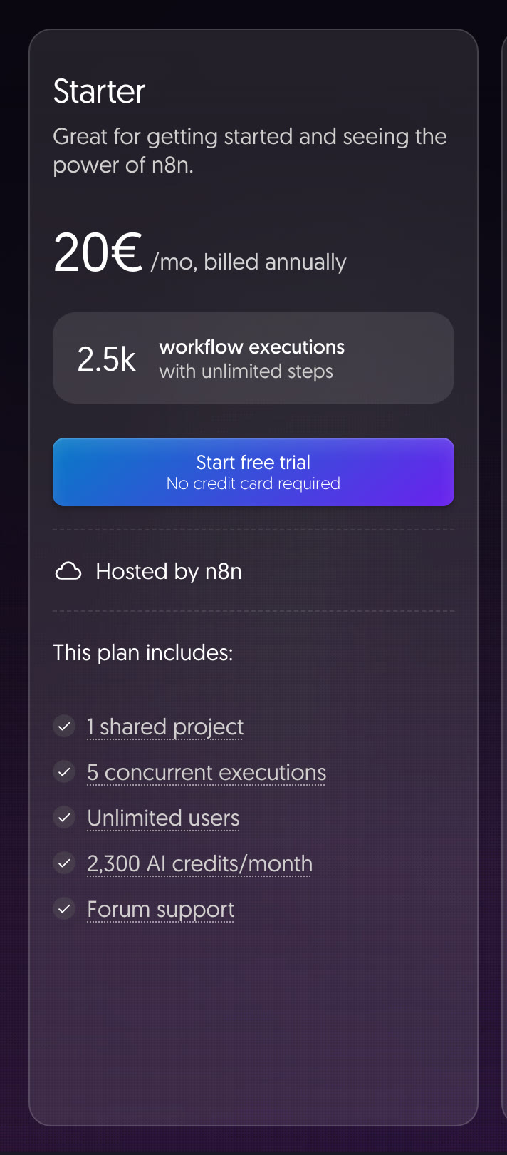 Plan Starter de n8n a 20 euros al mes
