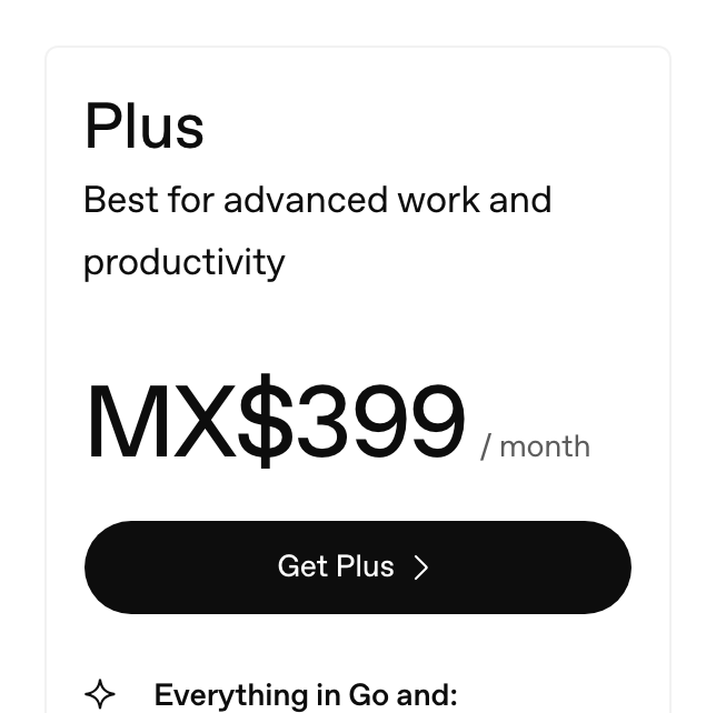 Plan Plus de ChatGPT a MX$399 al mes