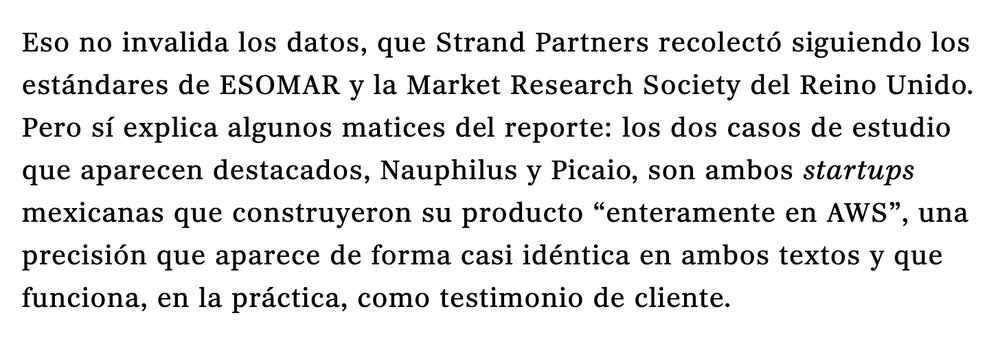 Strand Partners recolectó siguiendo los estándares de ESOMAR y la Market Research Society del Reino Unido