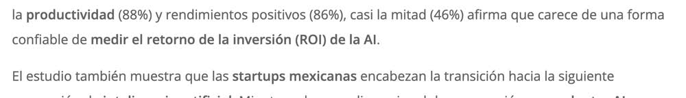 aumentos en la productividad (88%) y rendimientos positivos (86%), pero casi la mitad (46%) carece de una forma confiable de medir el ROI