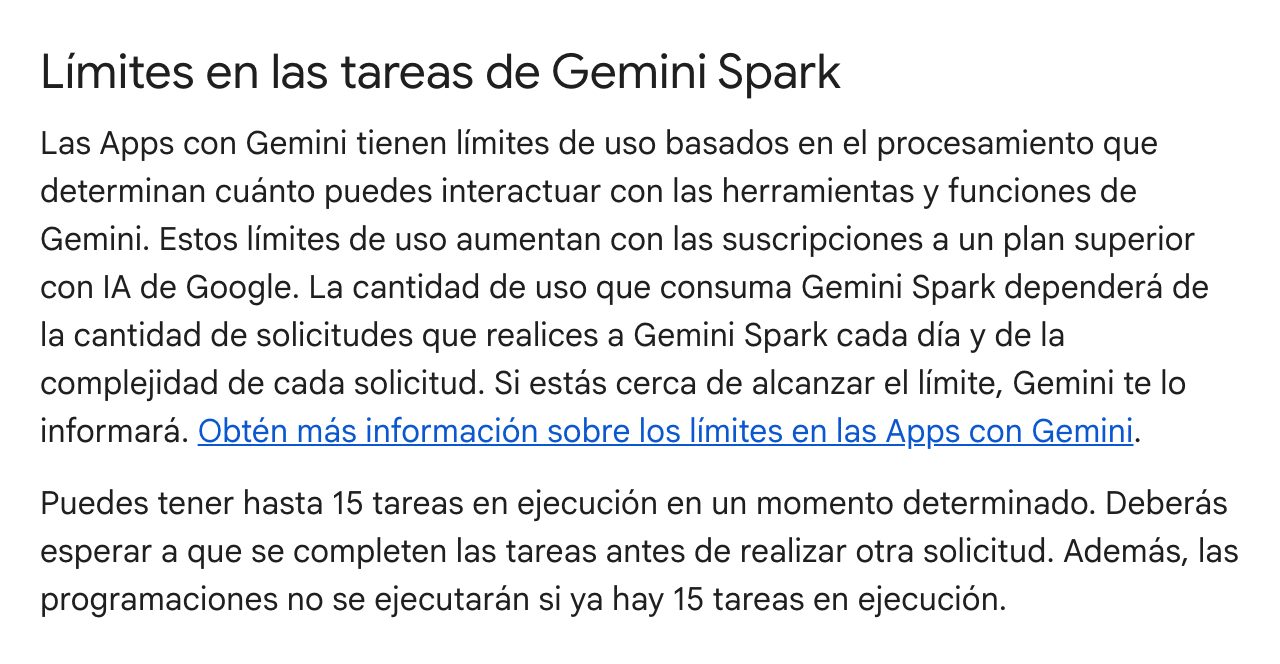 Sección de límites de tareas en la Ayuda de Gemini