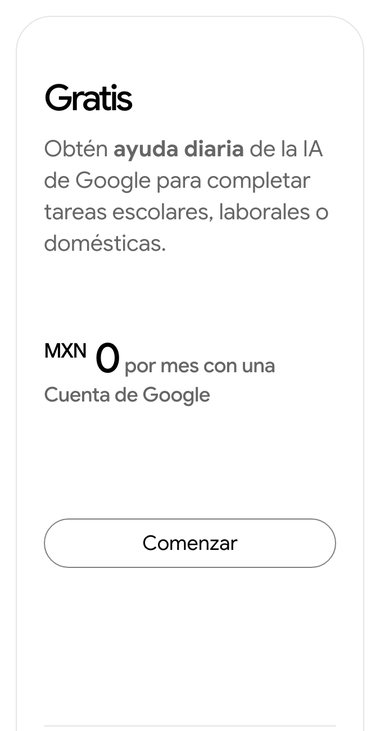 Plan gratis de Gemini, MXN 0