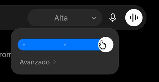 El control en Alta, la barra a la derecha