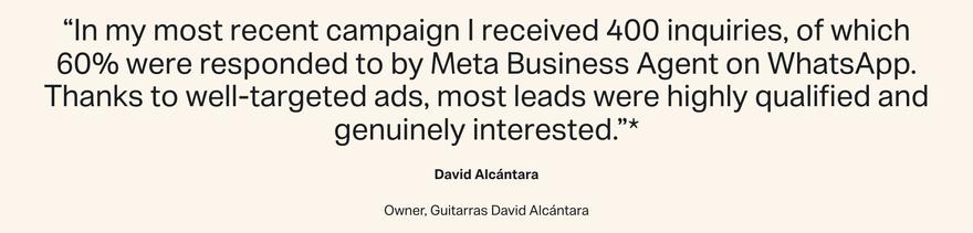Cita oficial de David Alcántara: 400 consultas, 60% respondidas por Meta Business Agent