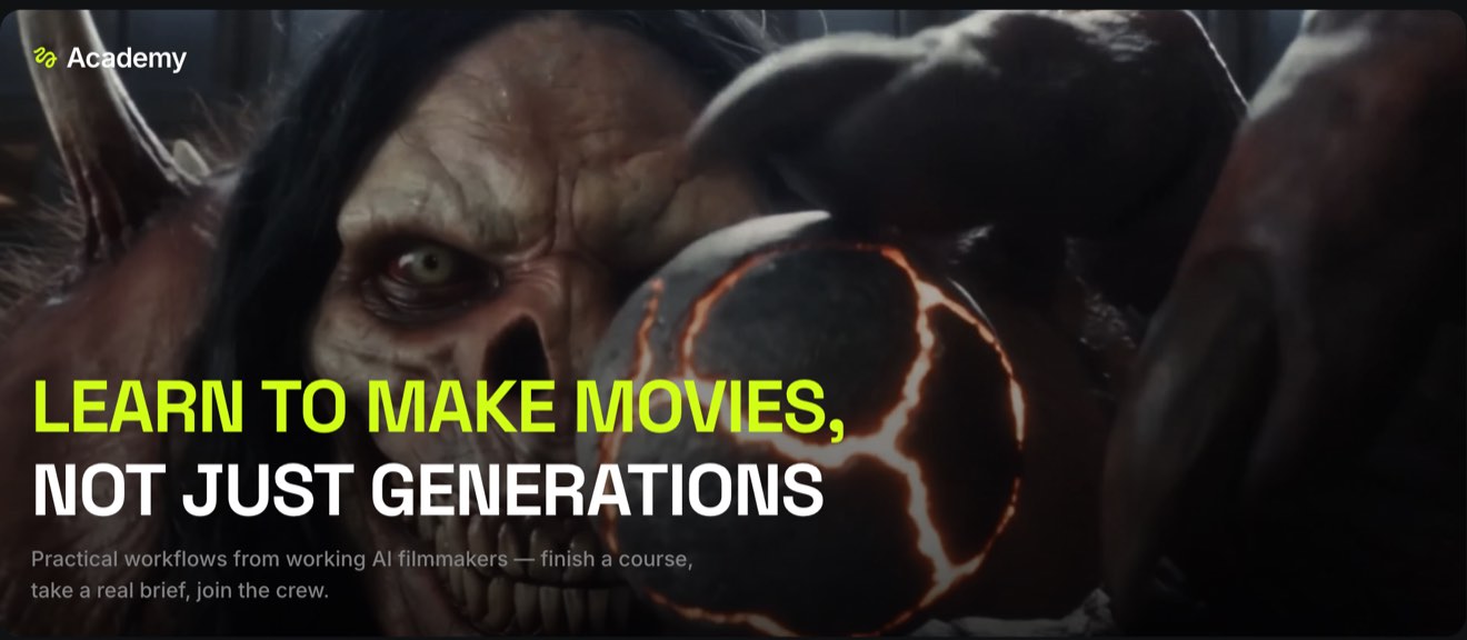 Portada de Higgsfield Academy con el titular «Learn to make movies, not just generations»