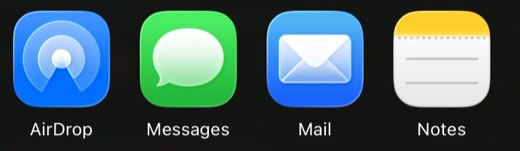 Opciones para compartir el archivo: AirDrop, Messages, Mail, Notes