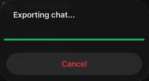 Diálogo Exporting chat con barra de progreso verde