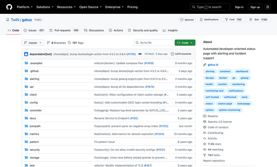 Repositorio TwiN/gatus en GitHub
