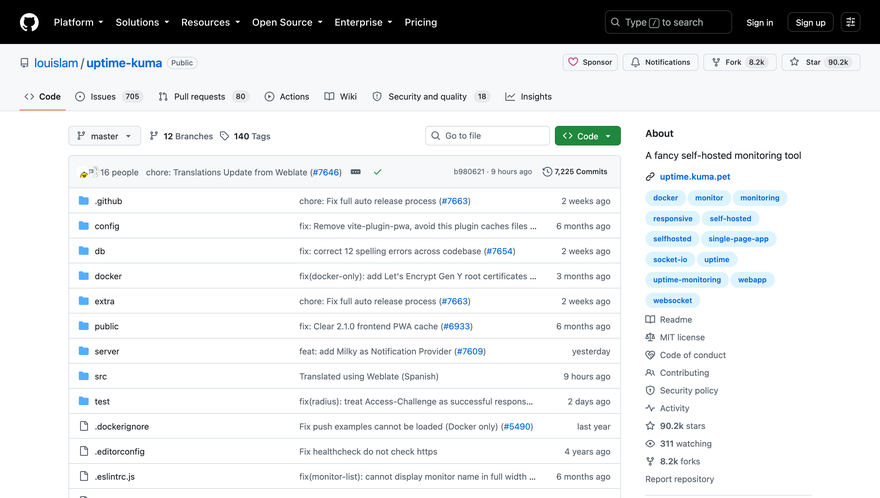 Repositorio louislam/uptime-kuma en GitHub
