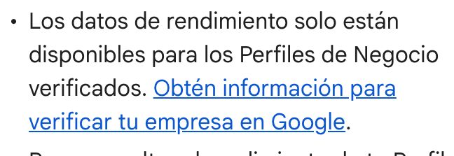 Los datos de rendimiento solo est&aacute;n disponibles para los Perfiles de Negocio verificados