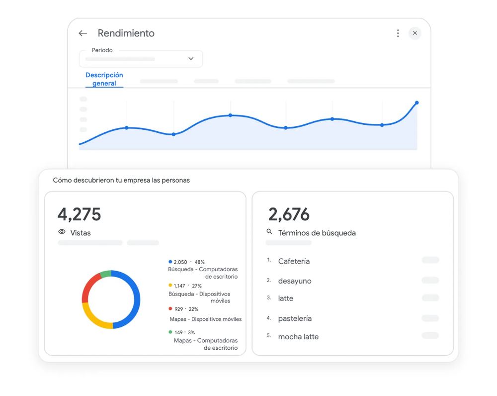Panel de Rendimiento del Perfil de Negocio con la lista de T&eacute;rminos de b&uacute;squeda