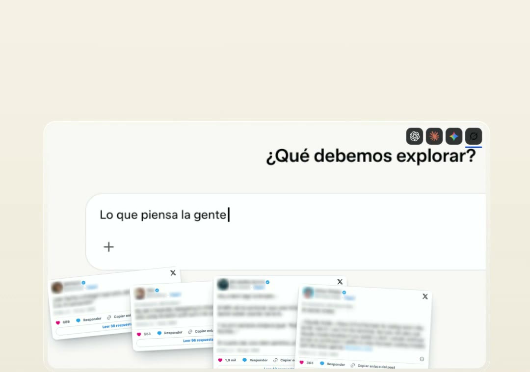La caja de Grok con la frase lo que piensa la gente y posts de X difuminados debajo