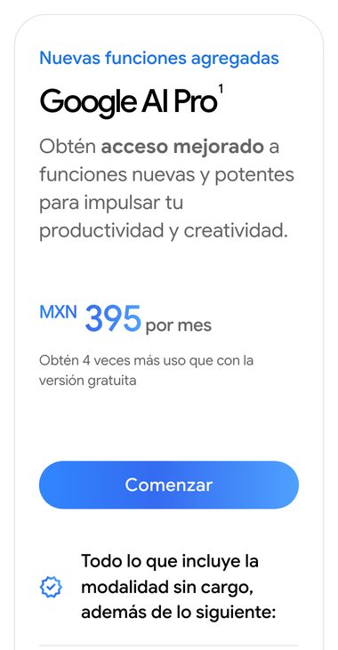Google AI Pro, MXN 395 al mes