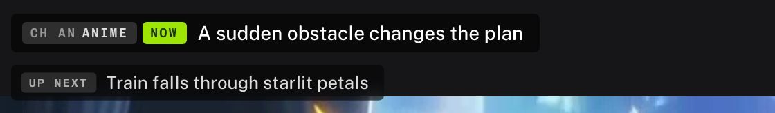 Chip UP NEXT con la escena que viene